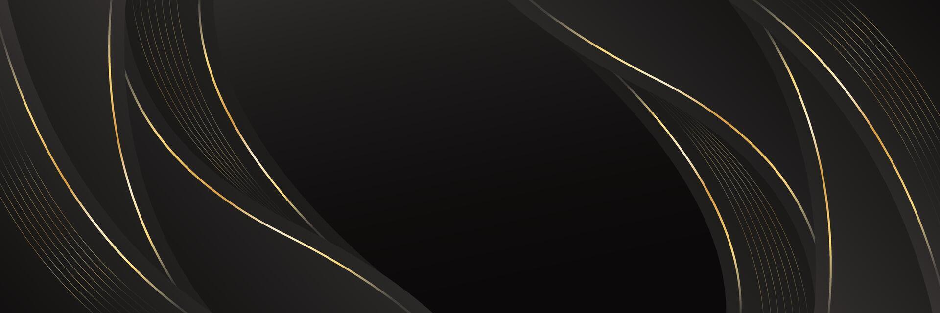 Modern black luxury banner background with gold lines. Abstract wave background design vector