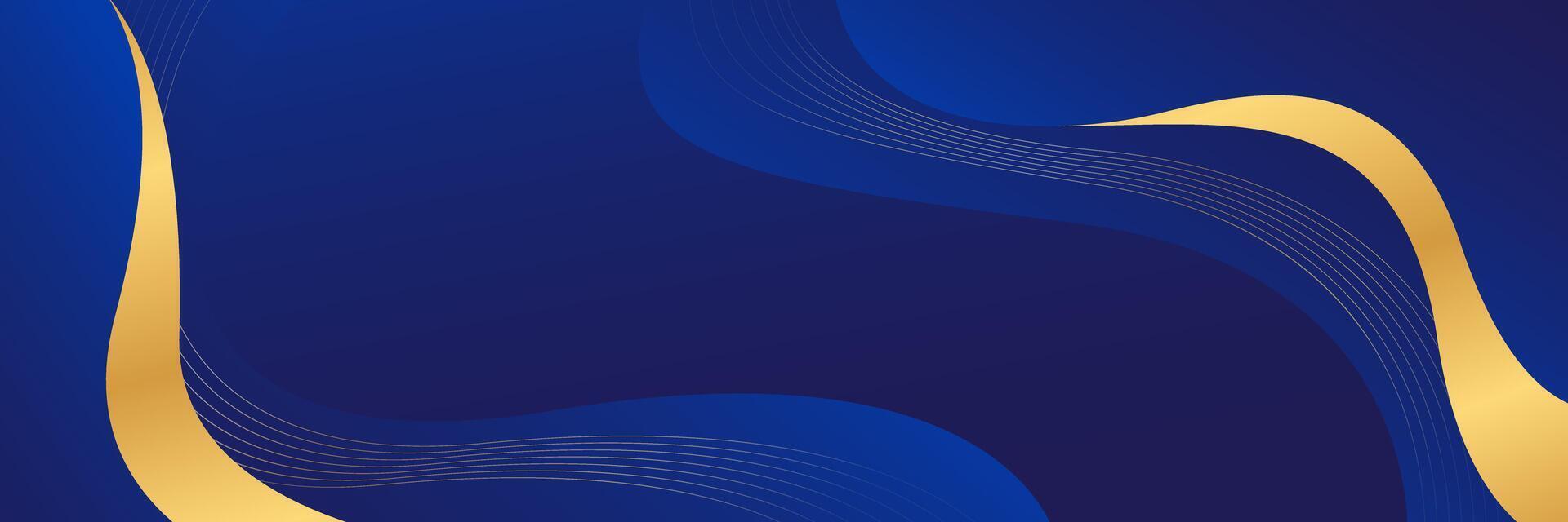 Blue luxury banner background with gold lines. Abstract wave background vector