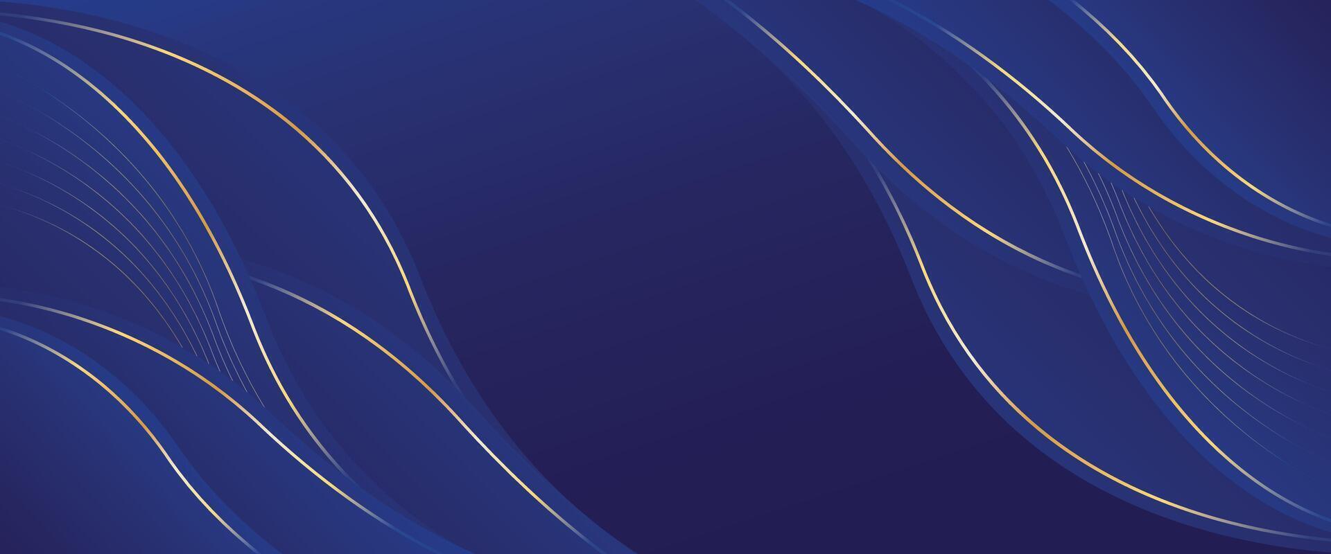 Contemporary blue luxury wave banner background. gold lines element vector