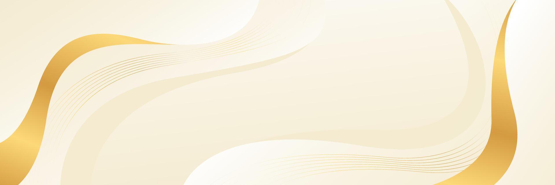Beige luxury banner background with gold lines. Abstract wave background vector