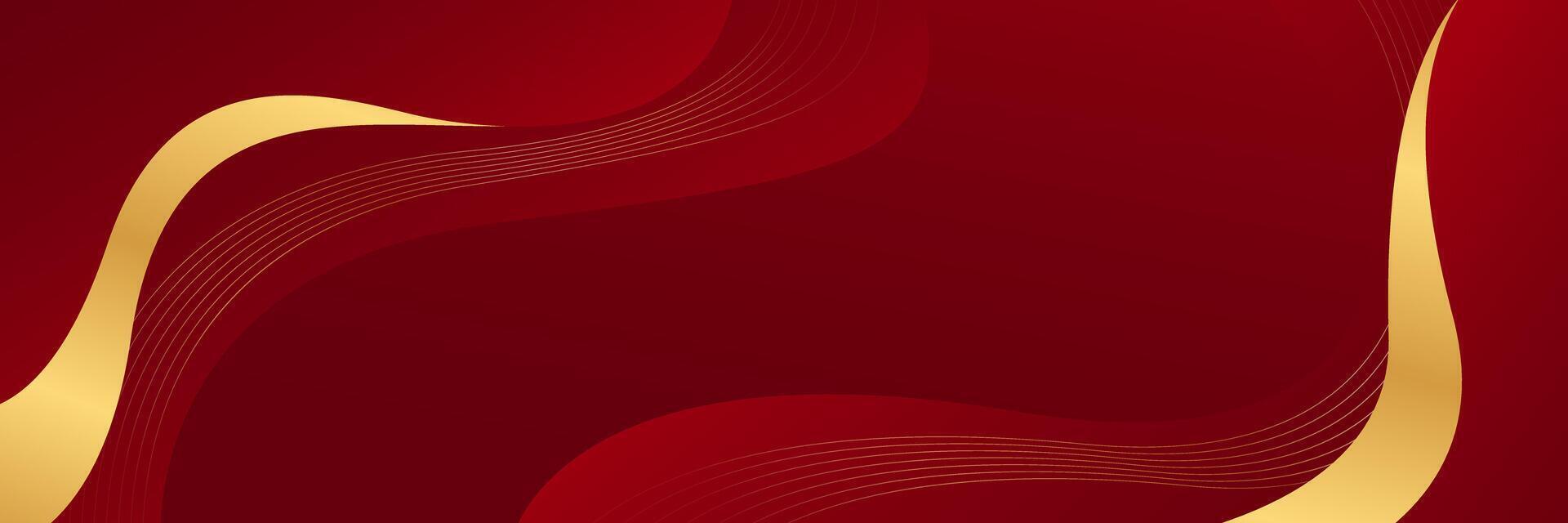 Red luxury banner background with gold lines. Abstract wave background vector