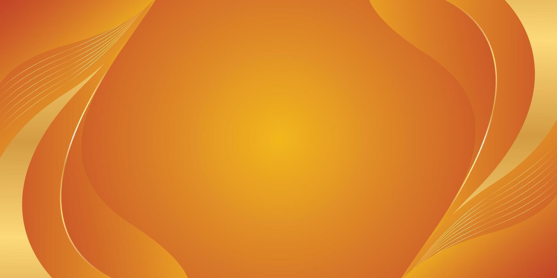 Orange gradient luxury background design with gold lines. Abstract wave background vector