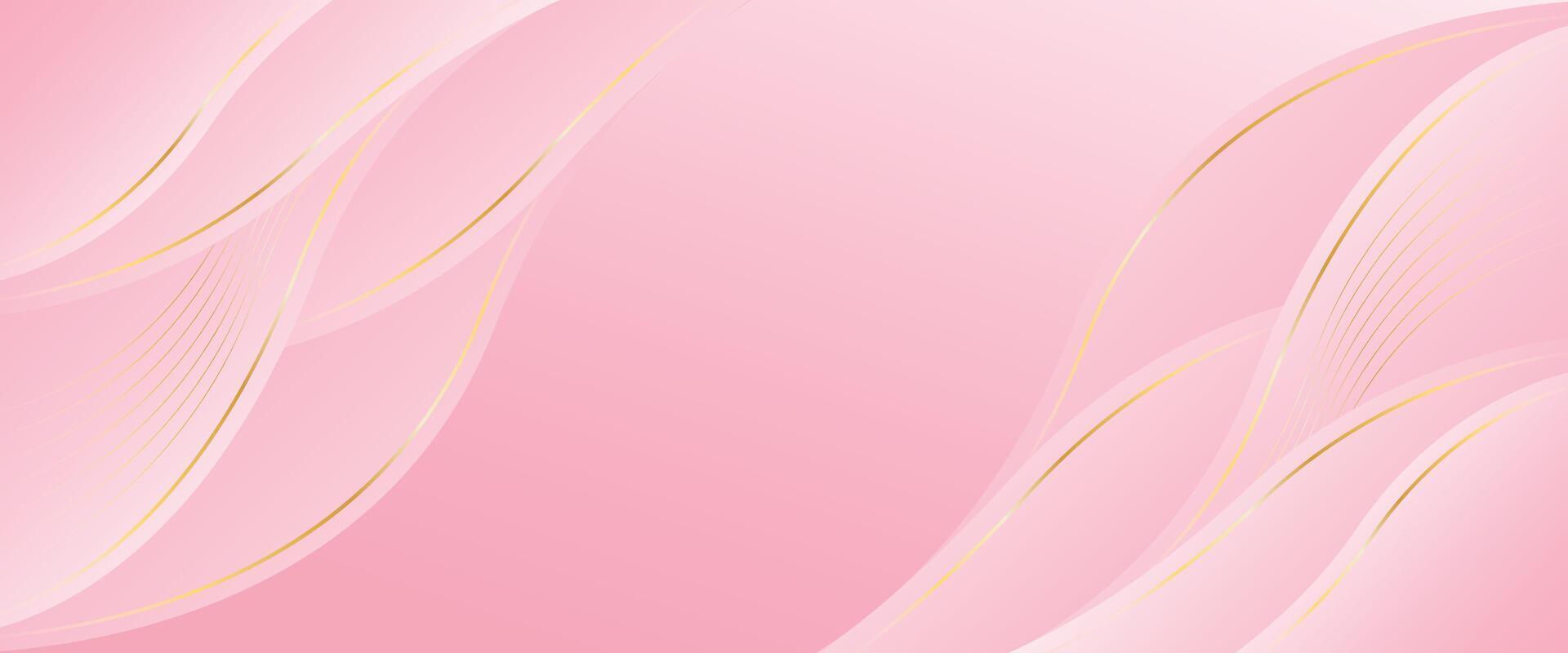 Contemporary pink luxury wave banner background. gold lines element vector