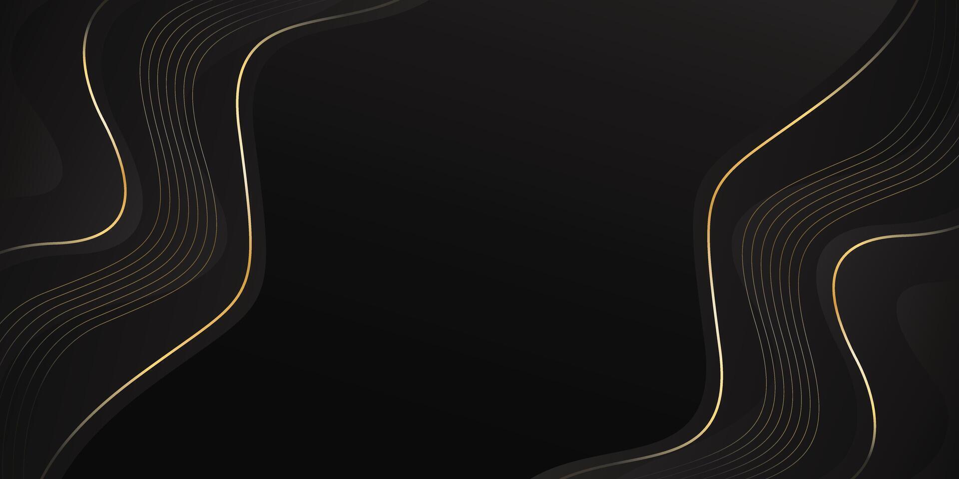 Abstract black luxury background with gold lines. Modern wallpapers with wave shapes vector