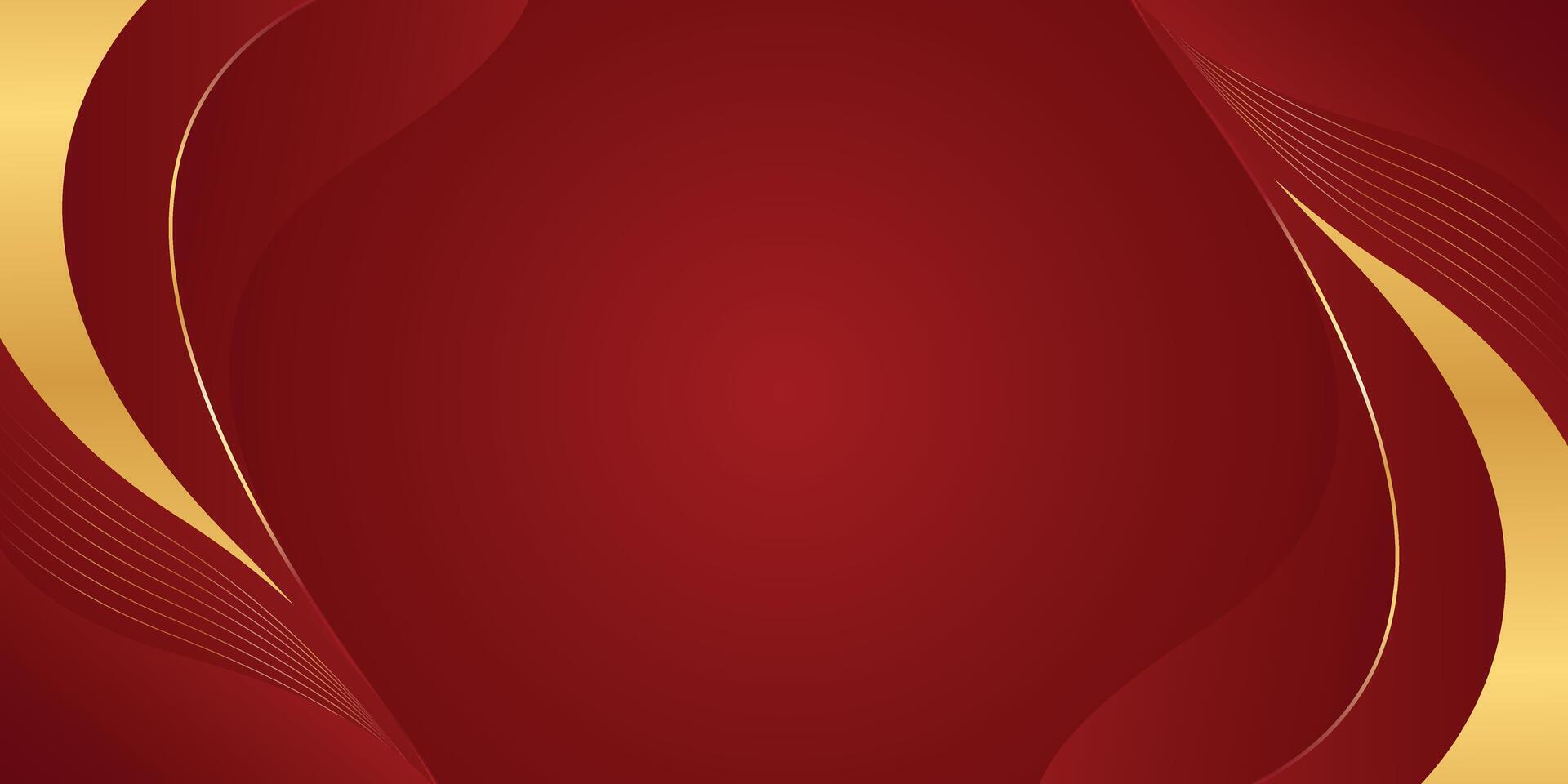 Red luxury background design with gold lines. Abstract wave background vector