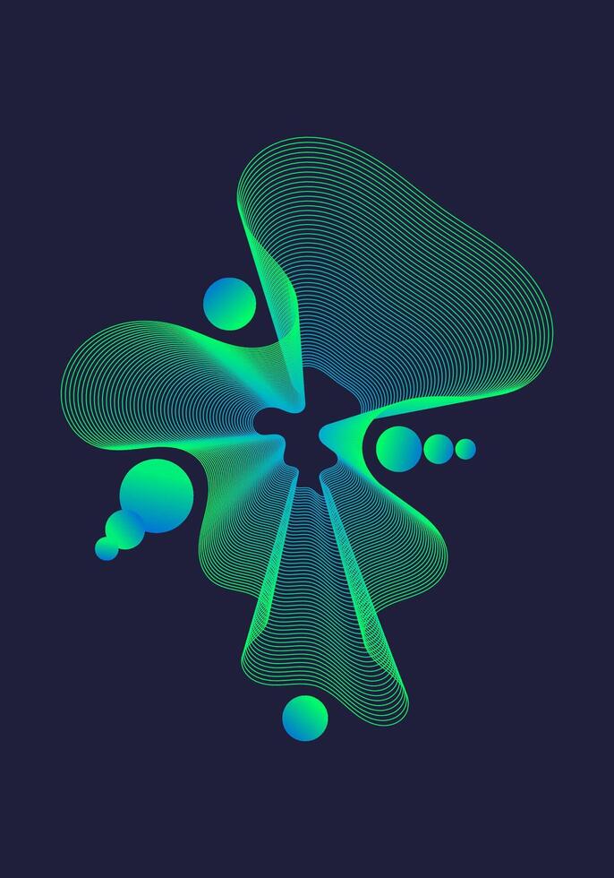 A vibrant composition featuring a dynamic interplay of flowing lines and gradients in hues of purple and green. vector