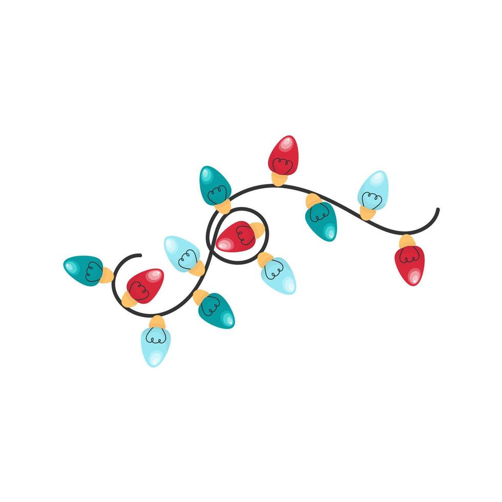 garland of light bulbs in cartoon style. Winter holiday luminous ornament. Elements of Christmas. Stock isolated clipart on a white background. vector