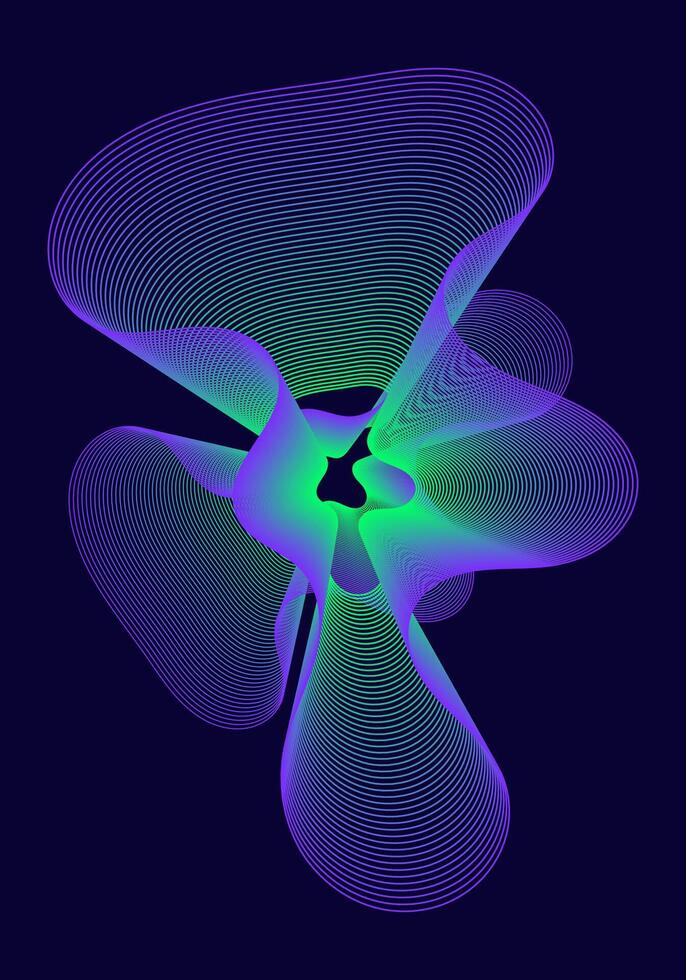 A vibrant organic liear shape composed of flowing lines and gradient and against dark background. vector