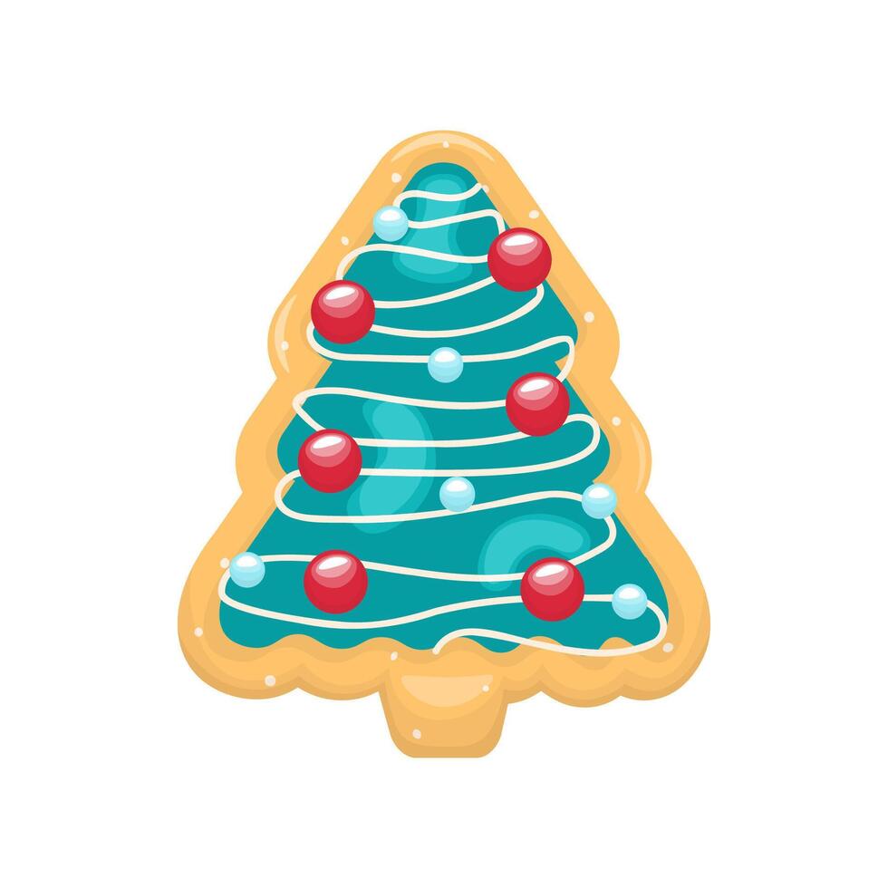 Christmas Gingerbread Tree Cookies. With green glaze and sprinkles. For Christmas holiday cards, stickers. Stock isolated clipart on a white background. vector