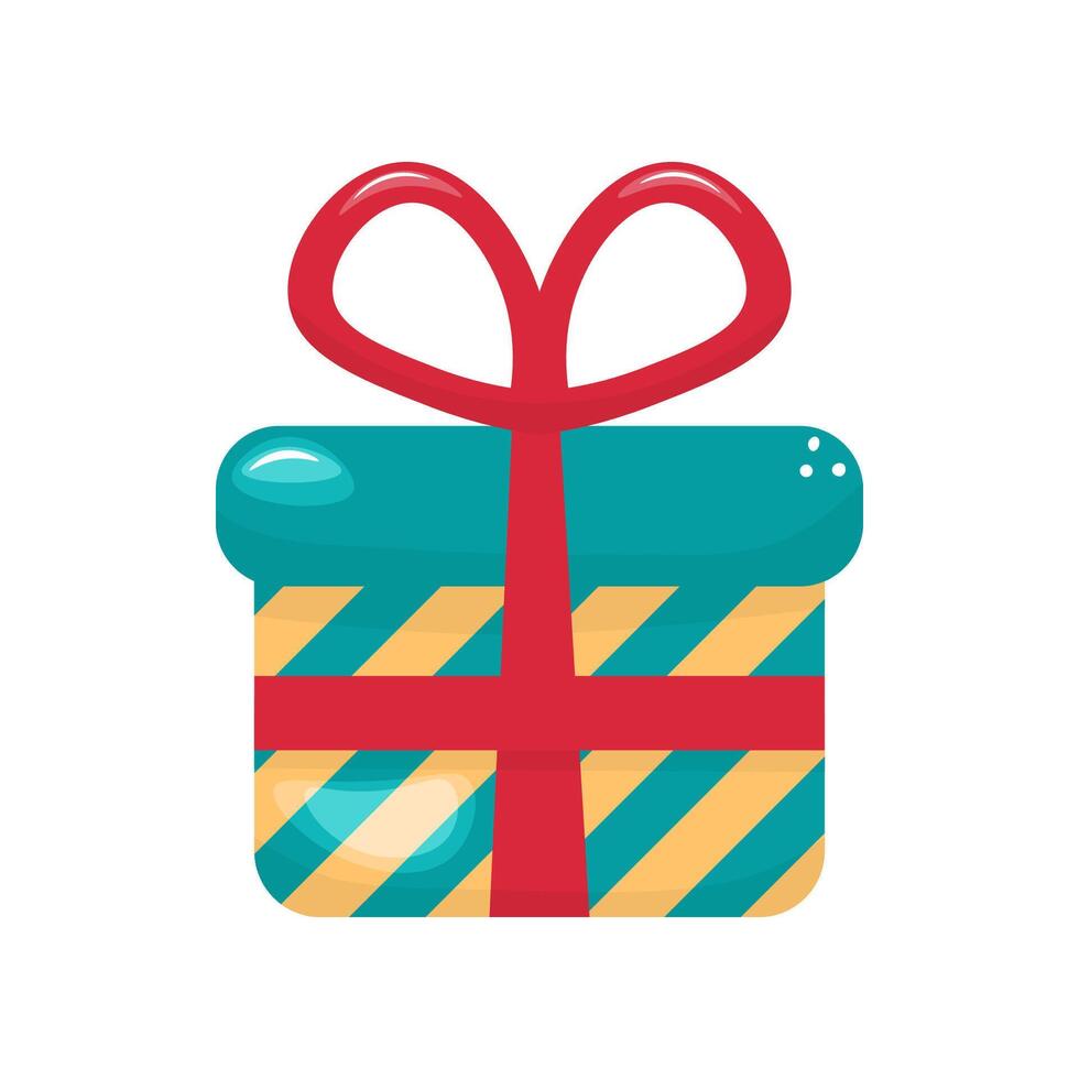 striped gift box with bow in cartoon style. Stock isolated clipart on a white background. For flyer, sticker, card, logo, symbol. vector