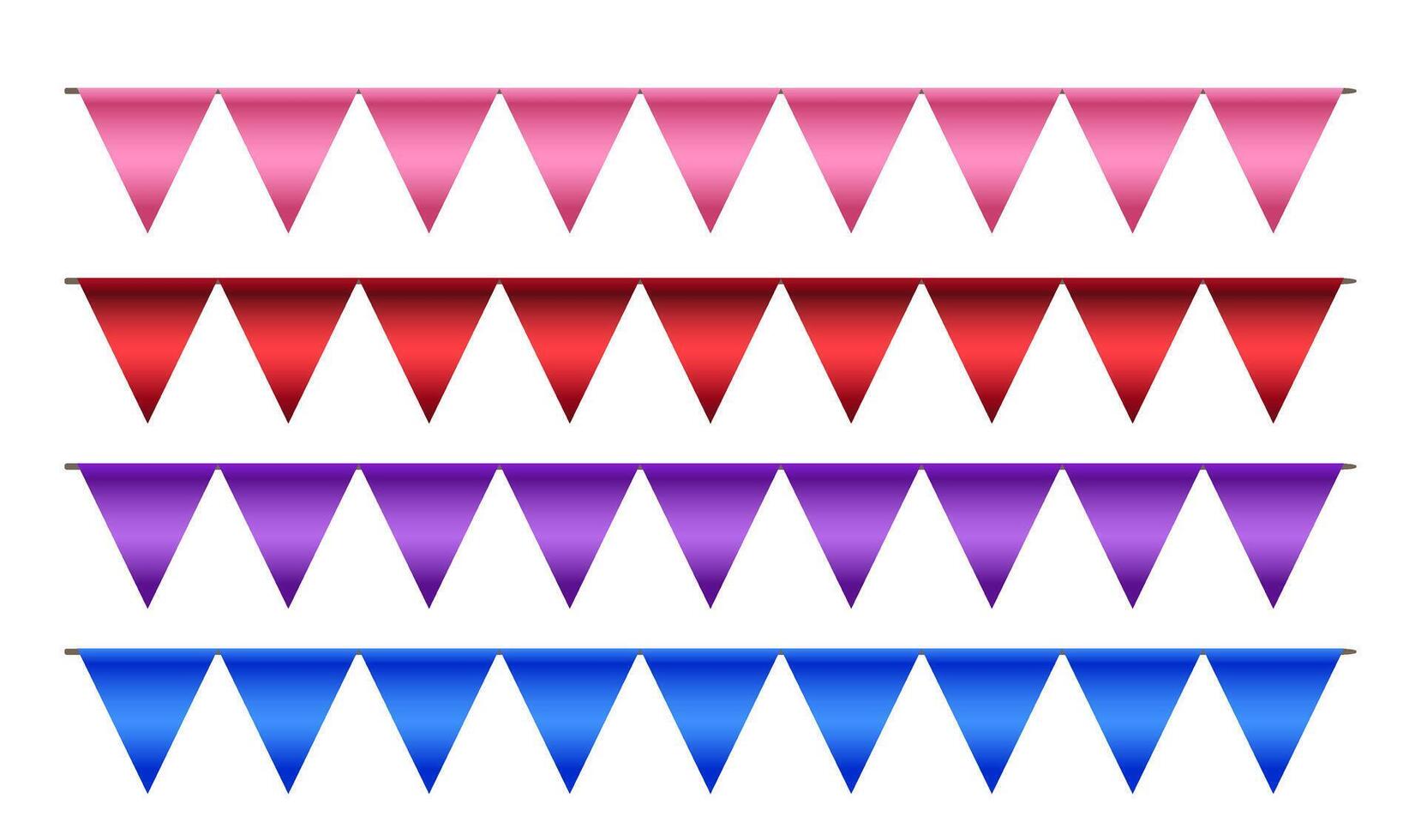 Set of four colorful bunting banners. Bunting feature pink, red, purple, and blue triangular flags, perfect for adding a celebratory feel to your projects. For invitations, posters, websites vector