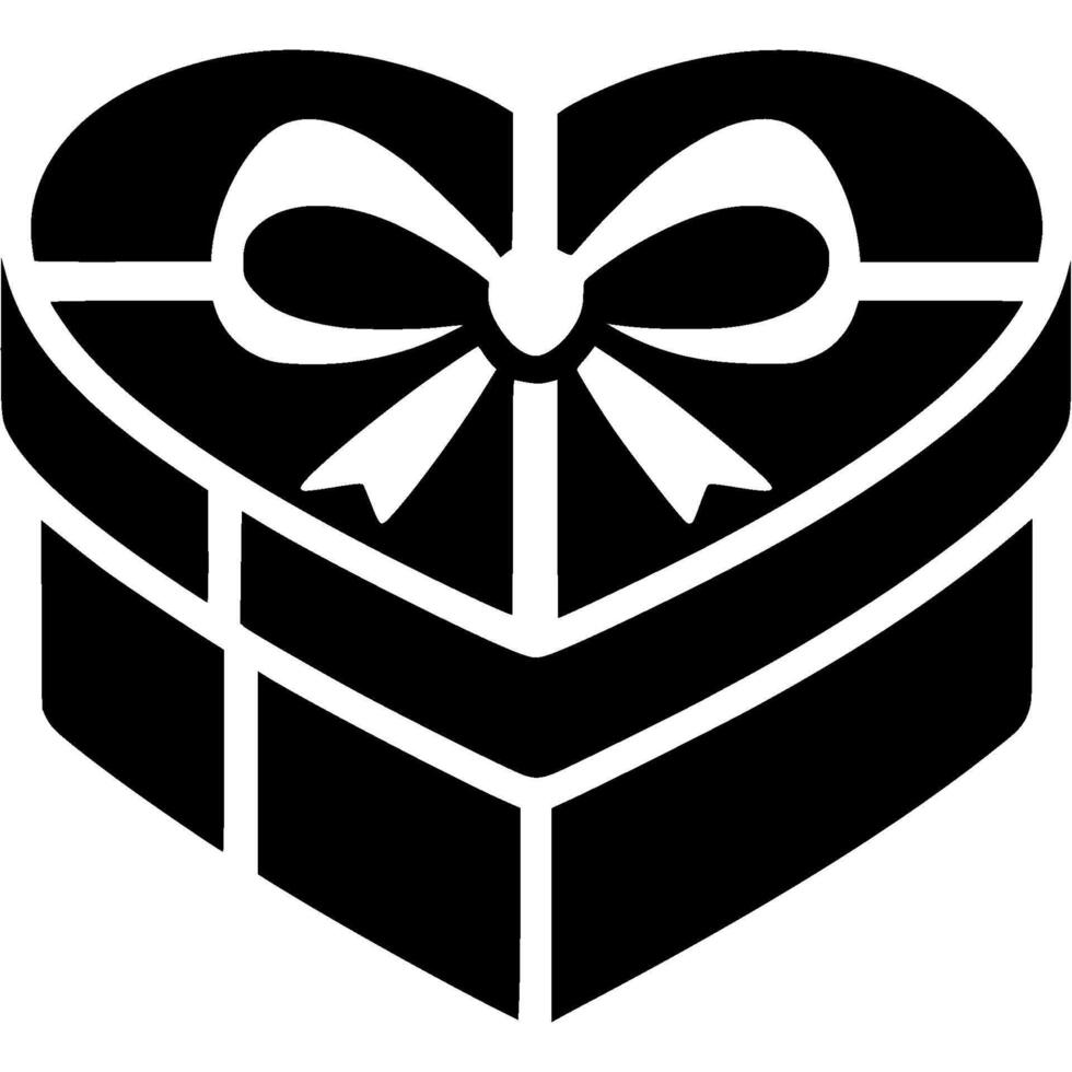 Valentine Day gift box in shape of heart tied with bow in monochrome. Simple minimalistic in black ink drawing on white background vector