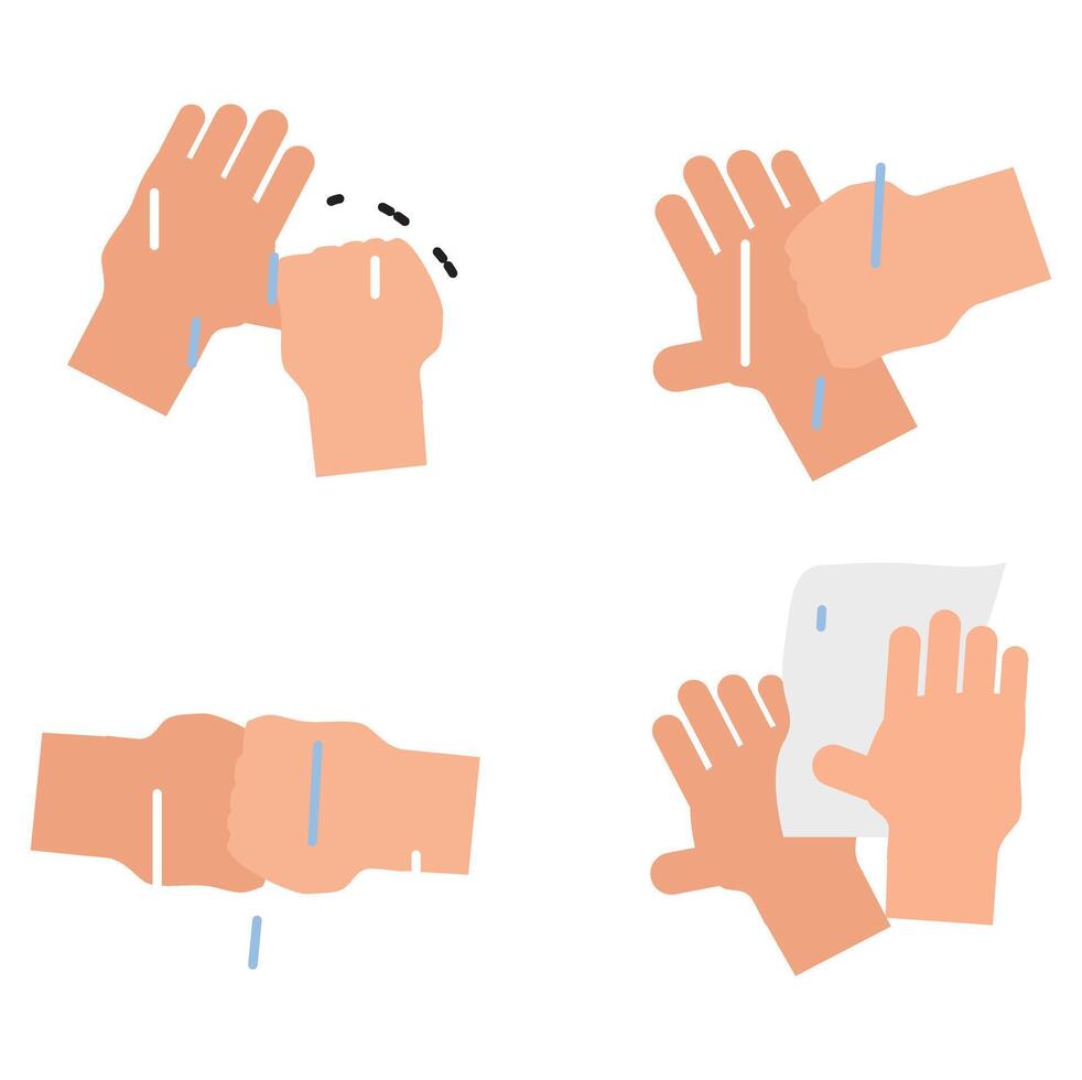Various poses of washing hands with running water vector