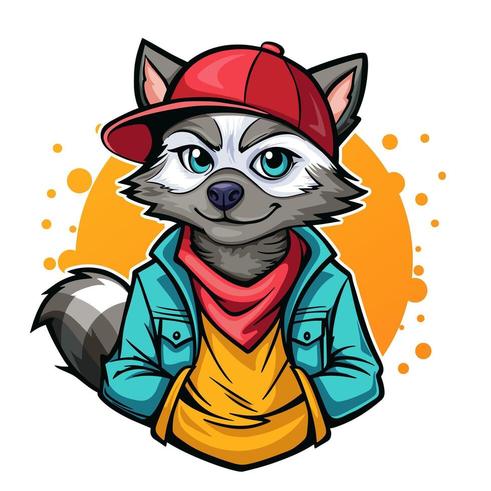 Cute character. Raccoon. Cartoon style, graffity. illustration vector