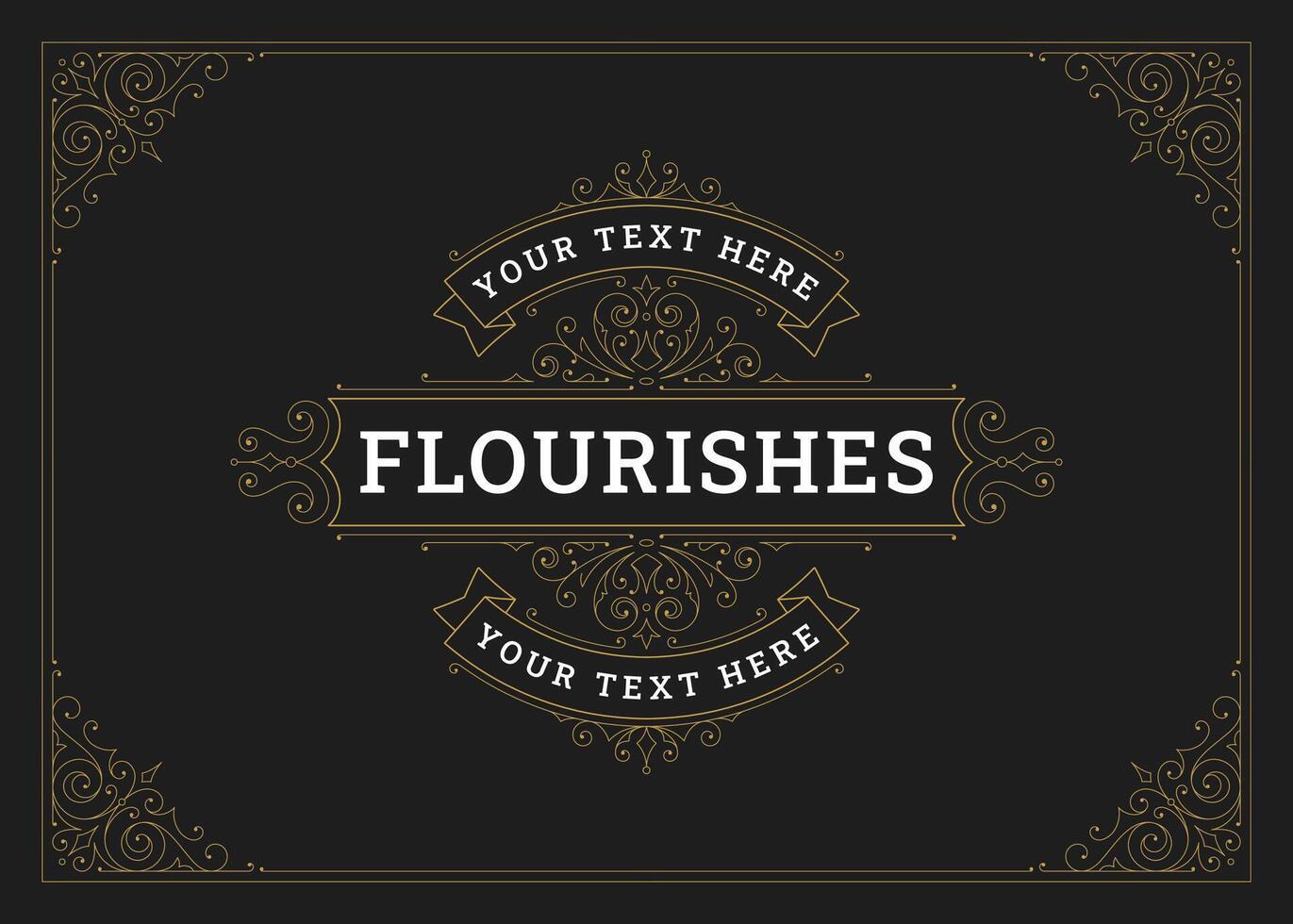 Flourishes luxury golden swirl classic ornate greeting card design template illustration vector