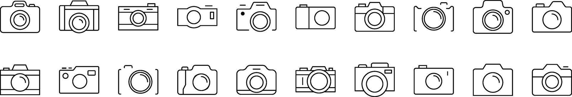 Collection of Line Icons of Photo Camera. Editable Stroke. Minimalistic Linear Pictogram for Design of Cards, Apps, Banners, Posts vector