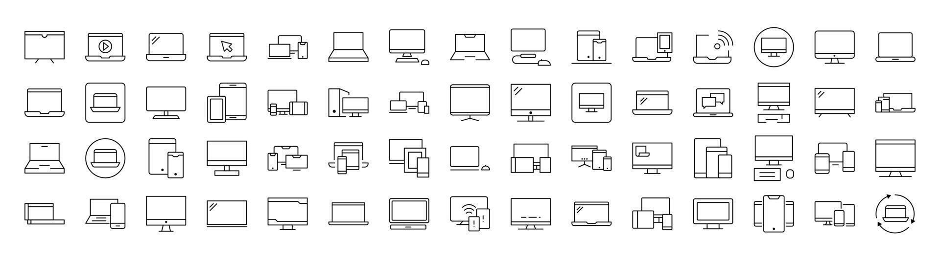 Laptop, Computer, Phone, Tablet Related Line Icons for Web Sites, Books, Cards, Apps. Editable Stroke. Suitable for Web Sites, Books, Cards, Apps vector