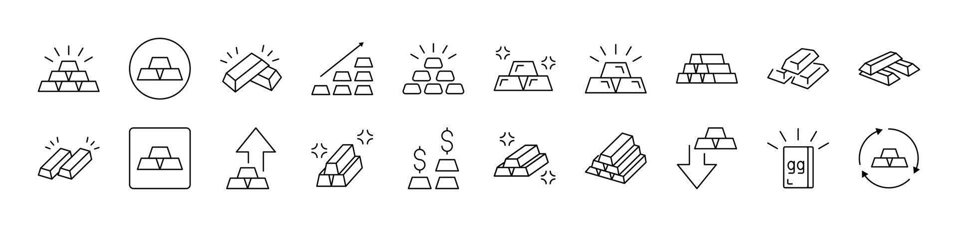 Gold Bars Outline Icon Collection. Editable Stroke. Perfect for Infographics, Articles, Books, Flyers, Banners vector
