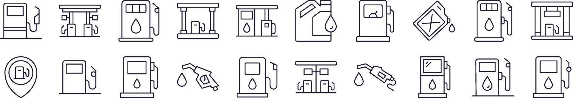 Gas Station Line Icon Pack. Editable Stroke. Minimalistic Linear Pictogram for Design of Cards, Apps, Banners, Posts vector