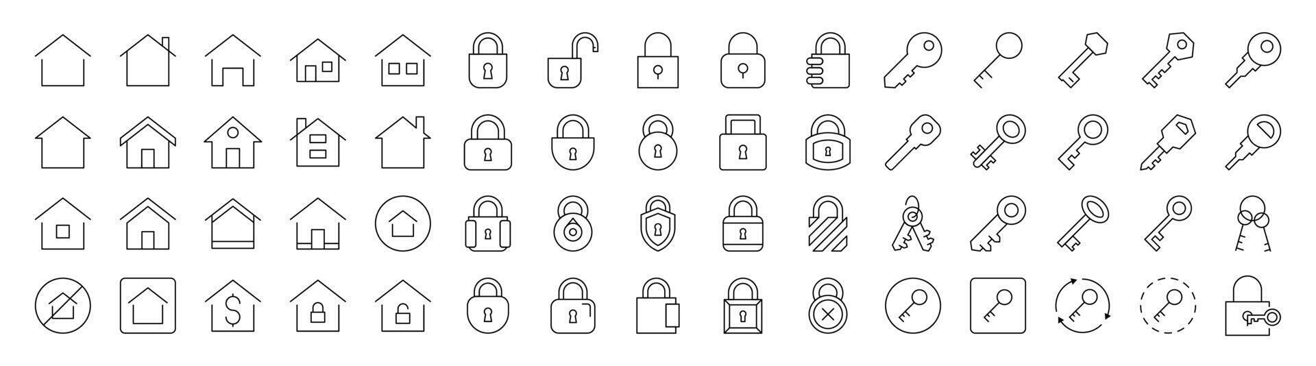 Collection of Real Estate Related Line Icons. Editable Stroke for Design, Web Sites, Apps, Cards. Contains Linear Images of House and Key vector