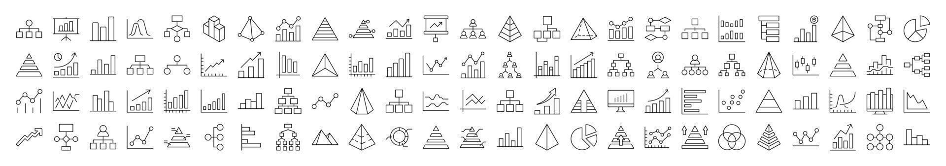 Pie Chart, Hierarchy, Pyramid Collection of Thin Icons. Editable Stroke. Suitable for Web Sites, Books, Cards, Apps vector