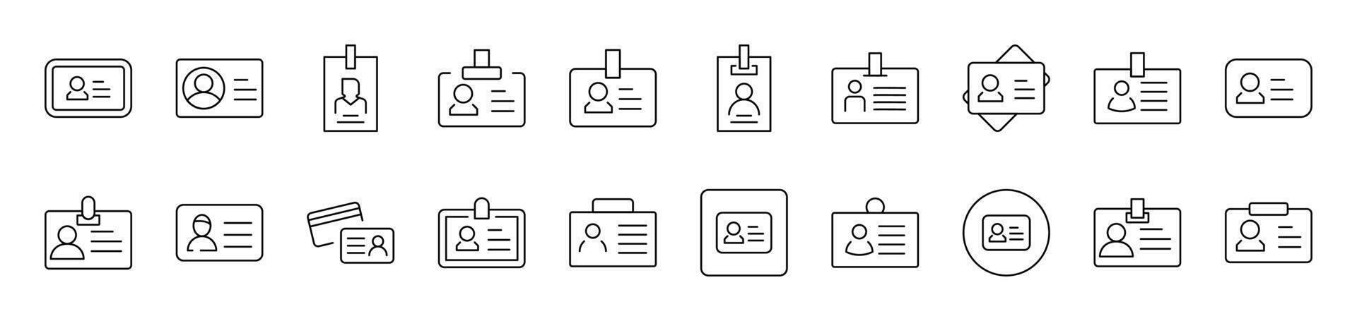 Employee ID Badge Outline Picture Collection. Editable Stroke. Perfect for Infographics, Articles, Books, Flyers, Banners vector