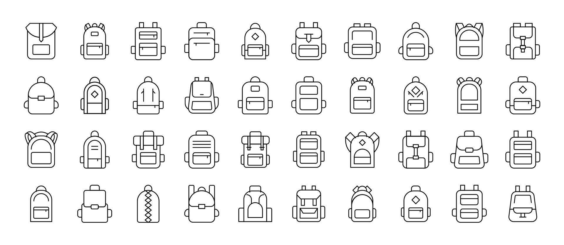 Backpack, Schoolbag Backpack, Schoolbag Thin Icons Collection. Editable Stroke. Suitable for Web Sites, Books, Cards, Apps vector