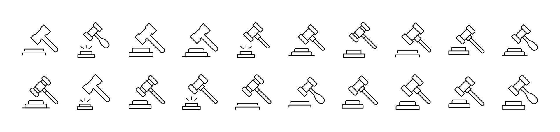 Judicial Gavel Outline Icon Collection. Editable Stroke. Perfect for Infographics, Articles, Books, Flyers, Banners vector