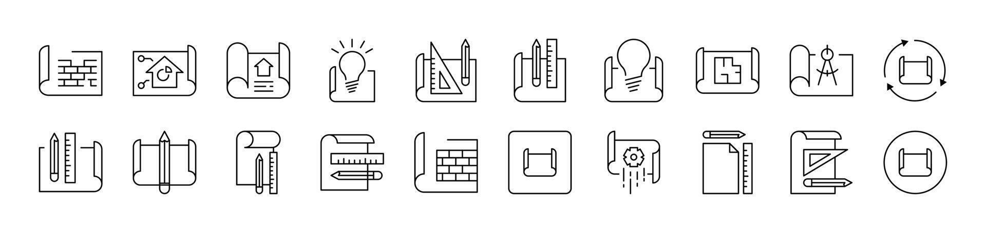 Drafts and Drawings Pack of Thin Icons. Editable Stroke. Suitable for Web Sites, Books, Cards, Apps vector