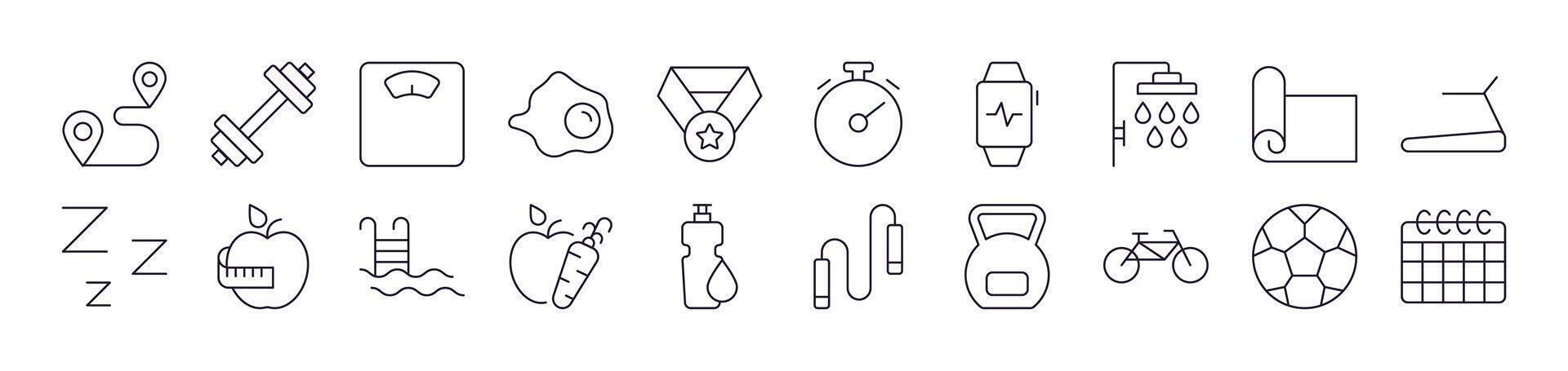 Collection of Line Icons of Healthy Lifestyle, Fitness, Wellness Drawn with Thin Line for apps, web sites, banners, infographics and other types of design vector