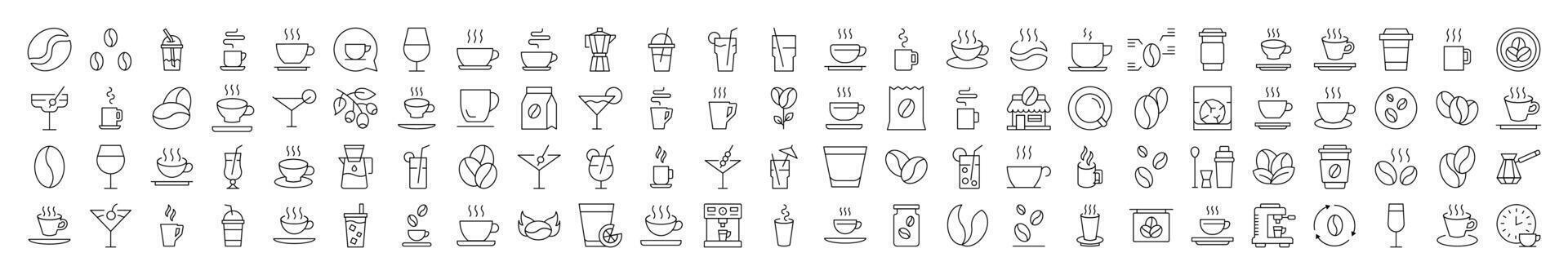 Coffee, Tee, Cups, Grain Related Simple Symbol Drawn with Thin Line for Interface, Booklets, Cards, Posts, Infographics vector