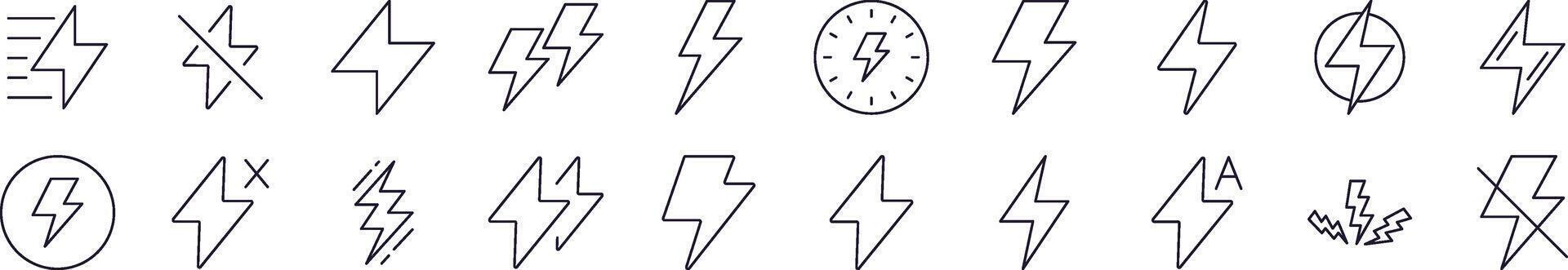 Lightning Line Icon Bundle. Editable Stroke. Minimalistic Linear Pictogram for Design of Cards, Apps, Banners, Posts vector