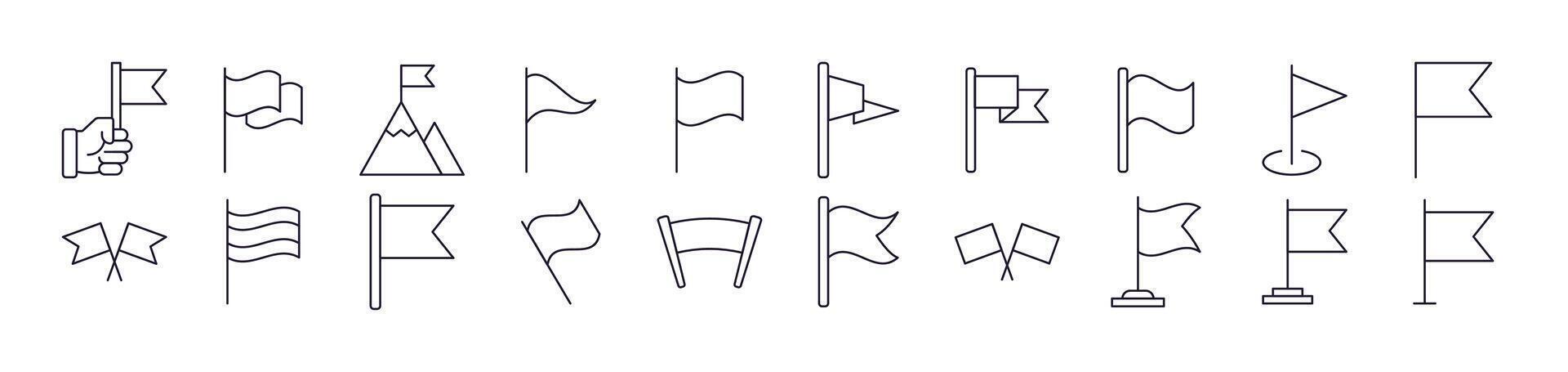 Collection of Outline Signs of Flag Drawn with Thin Line for apps, web sites, banners, infographics and other types of design vector
