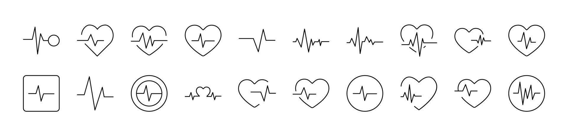 Pulse and Cardiogram Icon Set for UI, Placards, Books, Apps. Editable Stroke. Suitable for Web Sites, Books, Cards, Apps vector