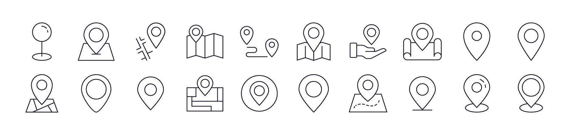 Simple Linear Icon of Map Pin. Editable Stroke. Minimalistic Linear Pictogram for Design of Cards, Apps, Banners, Posts vector