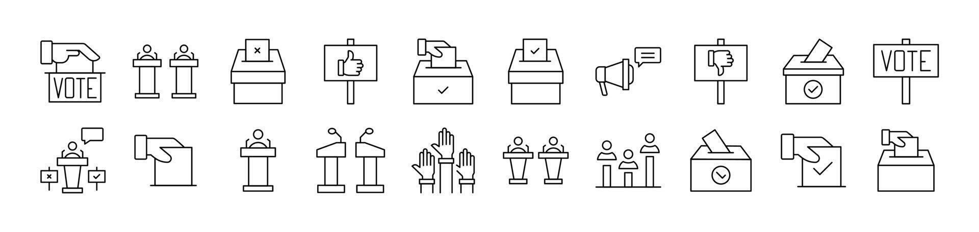 Collection of Icons of Election Drawn with Thin Line for apps, web sites, banners, infographics and other types of design vector