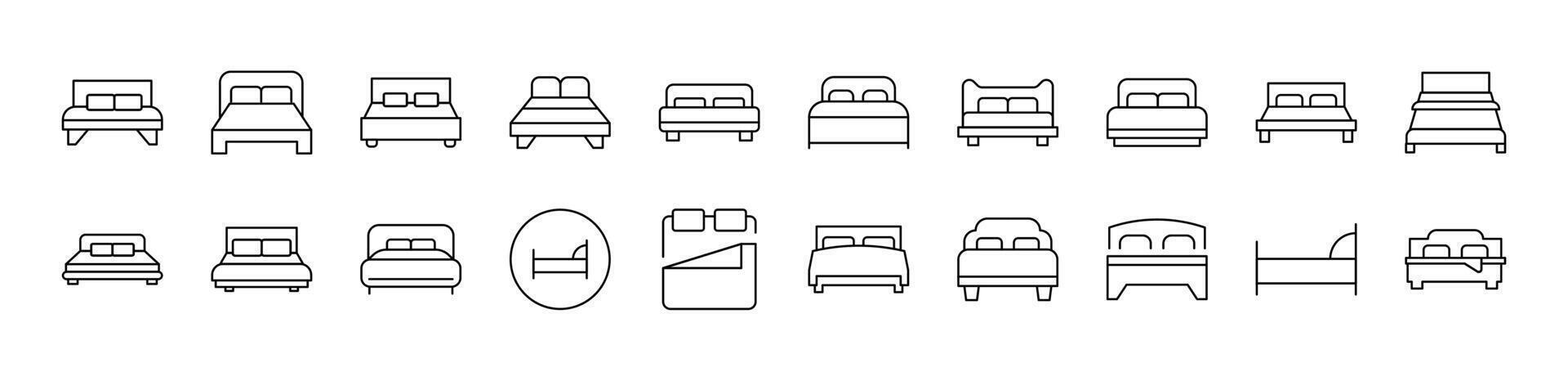 Bed Set of Thin Icons. Editable Stroke. Suitable for Web Sites, Books, Cards, Apps vector