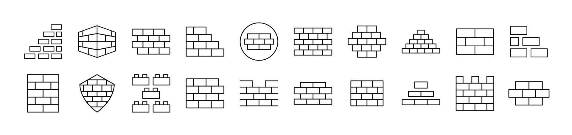 Brick Wall Outline Picture Collection. Editable Stroke. Perfect for Infographics, Articles, Books, Flyers, Banners vector
