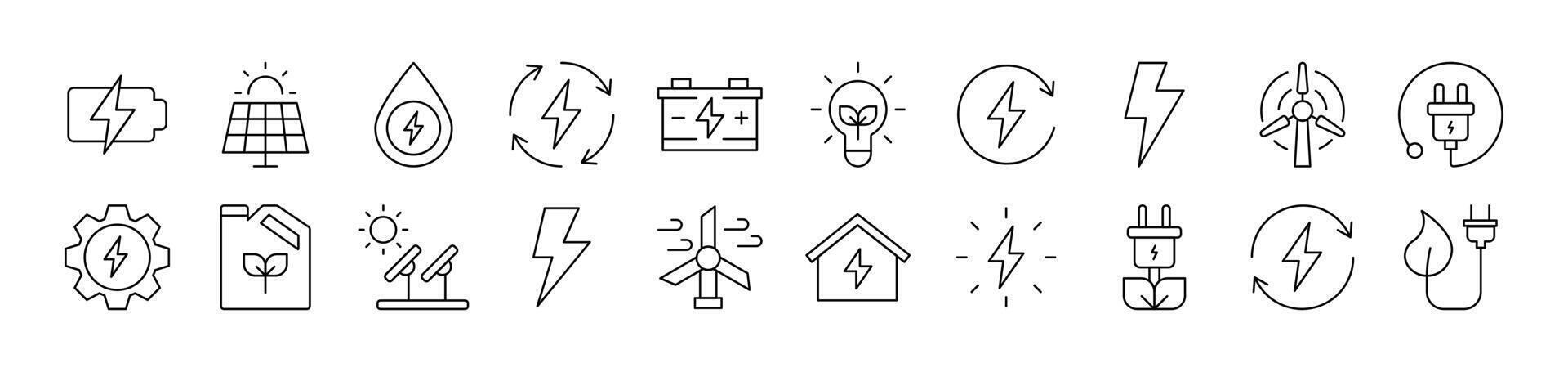Collection of Icons of Green Energy Drawn with Thin Line for apps, web sites, banners, infographics and other types of design vector