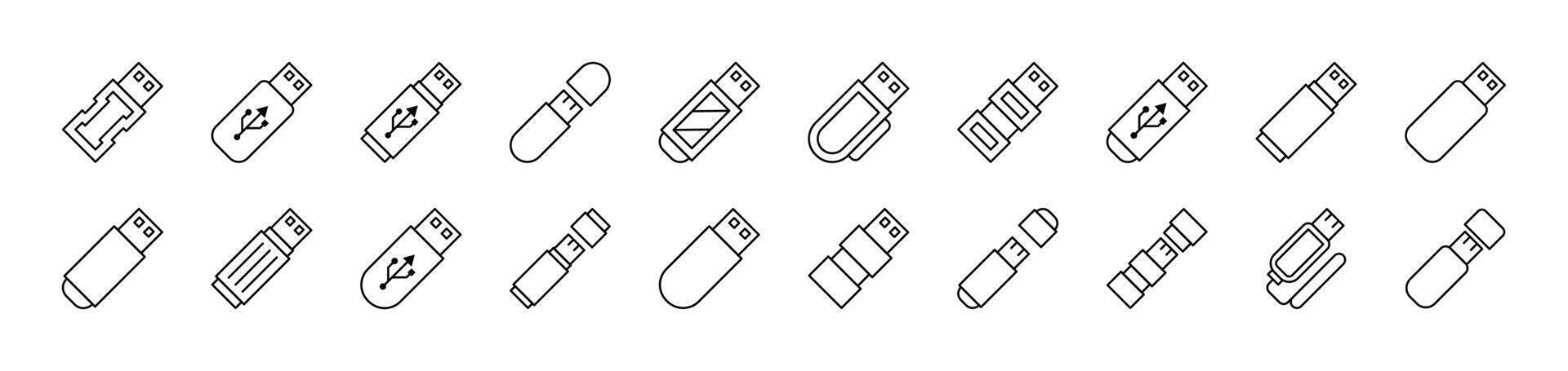 Flash Card or Memory Card Related Icon Set. Editable Stroke. Suitable for Web Sites, Books, Cards, Apps vector
