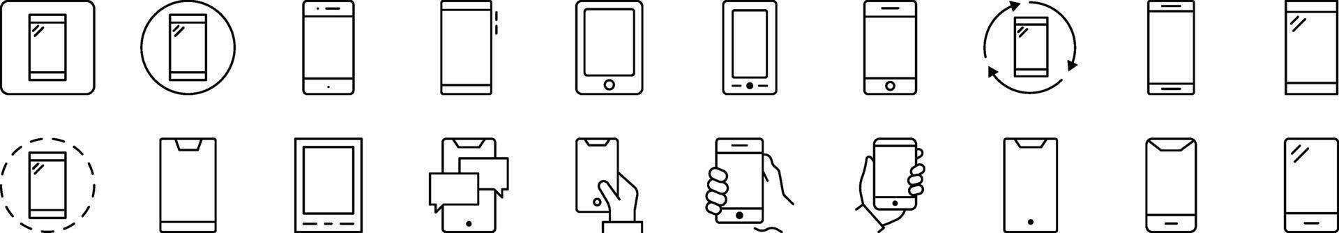 Set of Line Icons of Smartphone. Editable Stroke. Minimalistic Linear Pictogram for Design of Cards, Apps, Banners, Posts vector