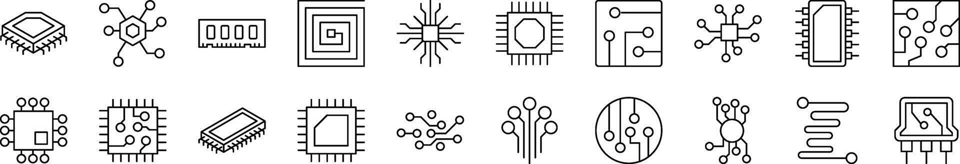 Chip and Scheme Line Icon Set. Editable Stroke. Minimalistic Linear Pictogram for Design of Cards, Apps, Banners, Posts vector