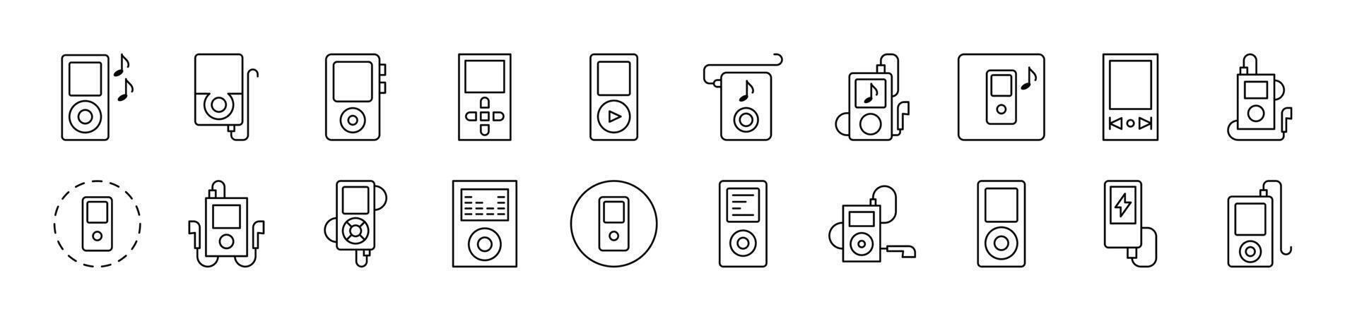 Bundle of Line Icons of Music Player. Editable Stroke. Minimalistic Linear Pictogram for Design of Cards, Apps, Banners, Posts vector