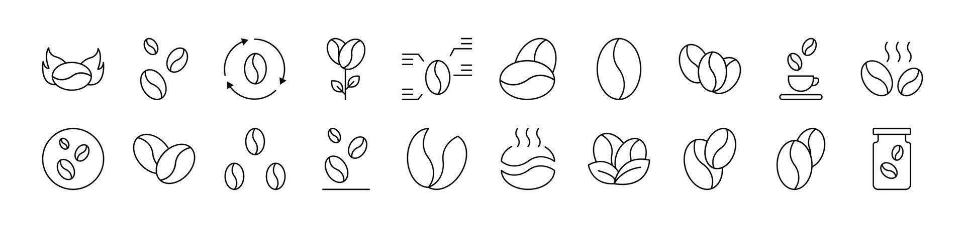 Coffee Grain Outline Web Line Icons Collection. Editable Stroke. Minimalistic Linear Pictogram for Design of Cards, Apps, Banners, Posts vector