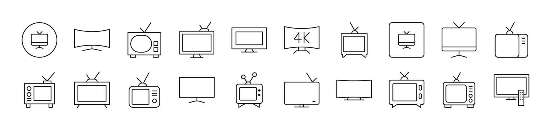 Set of Line Icons of Tv Set. Editable Stroke. Minimalistic Linear Pictogram for Design of Cards, Apps, Banners, Posts vector