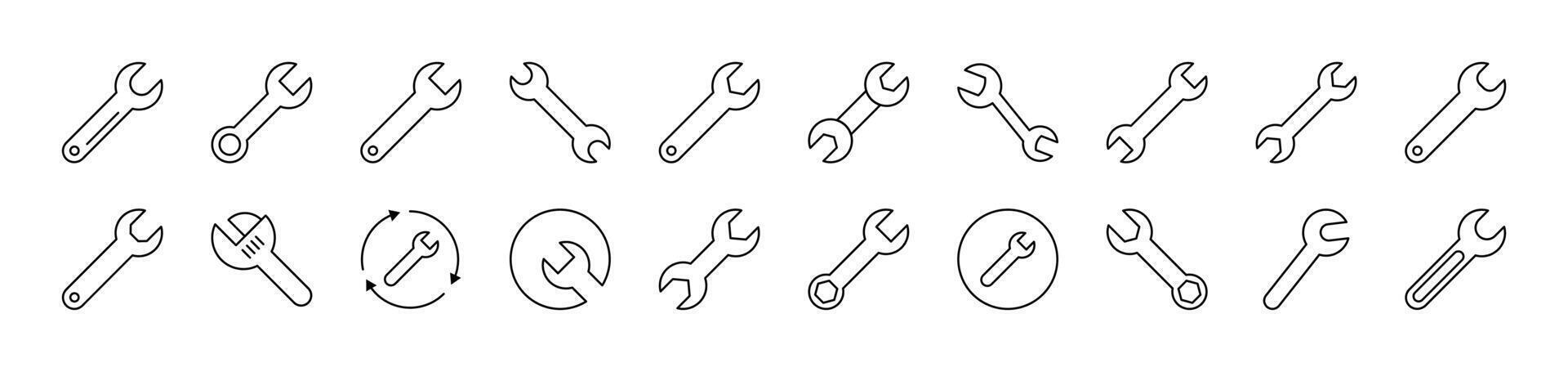 Bundle of Line Icons of Wrench. Editable Stroke. Minimalistic Linear Pictogram for Design of Cards, Apps, Banners, Posts vector