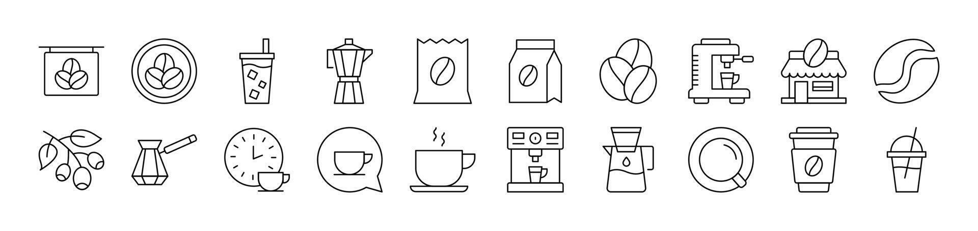 Coffee, Cup and Grains Outline Sign Collection. Editable Stroke. Perfect for Infographics, Articles, Books, Flyers, Banners vector