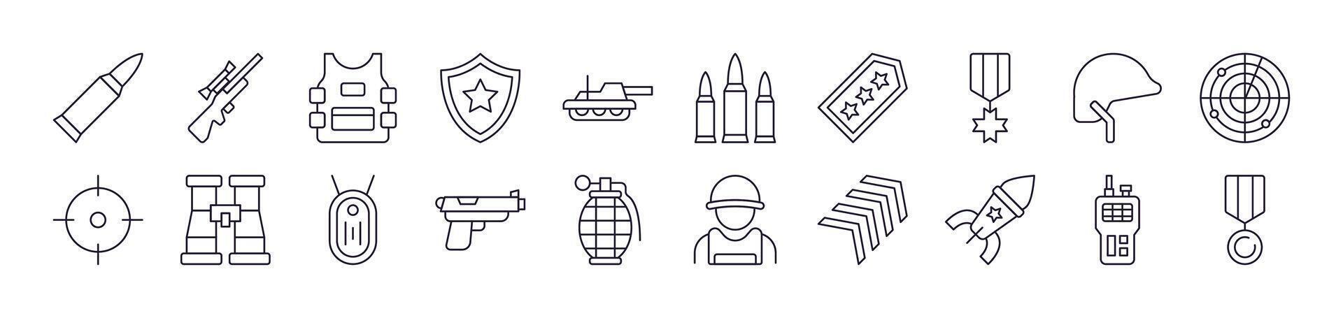 Army and Military Picture Collection. Editable Stroke. Perfect for Infographics, Articles, Books, Flyers, Banners vector
