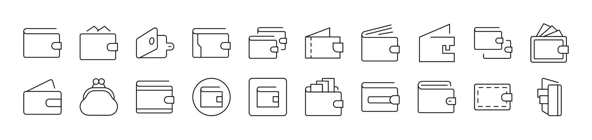 Wallet for Money Outline Image Collection. Editable Stroke. Perfect for Infographics, Articles, Books, Flyers, Banners vector