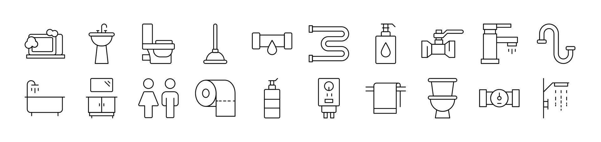 Plumbing Related Image Collection. Editable Stroke. Perfect for Infographics, Articles, Books, Flyers, Banners vector